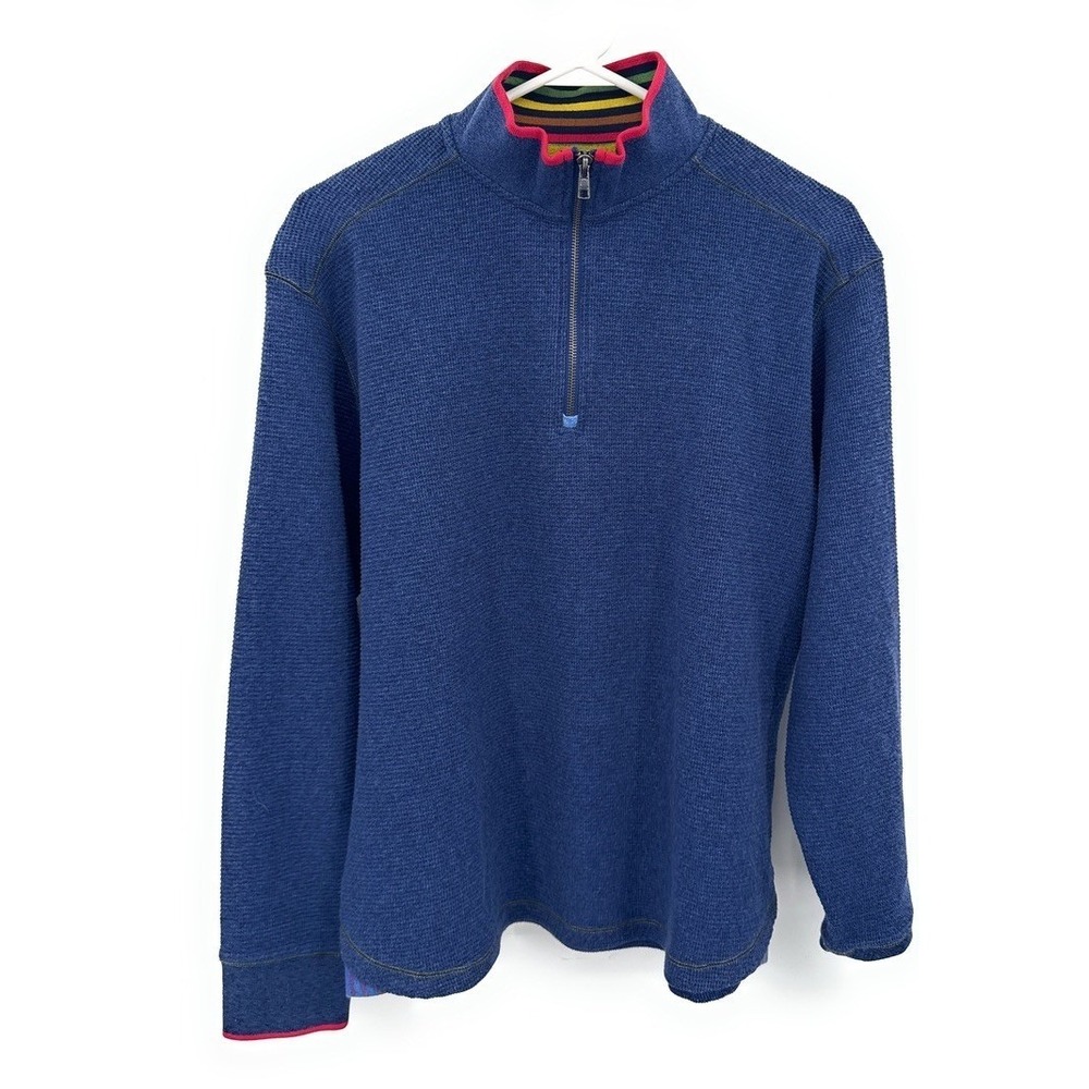 Robert Sweater Graham Mens Blue Waffle Knit 1/4 Zip‎ Cotton Pullover M